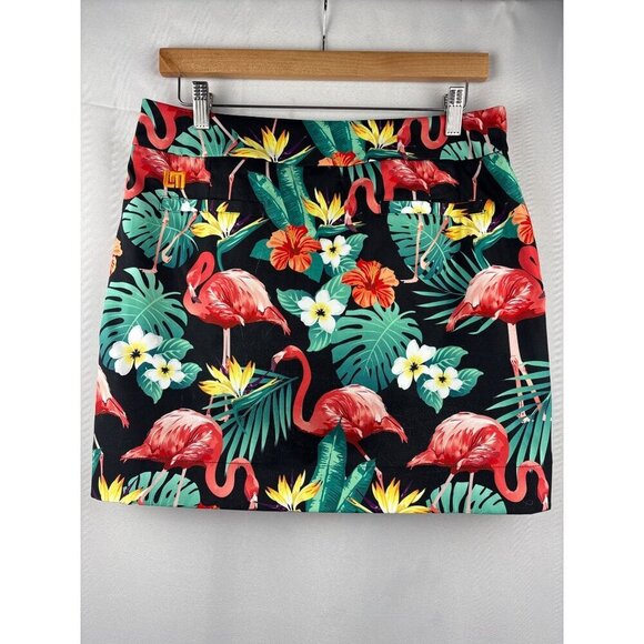 Loudmouth Ladies Flamingo & Floral Print Skirt Size 6 Polyester Made In China - Picture 3 of 5